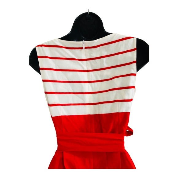 Anne Klein red black white colorblock belted fit & flare sleeveless dress size 2 - Picture 7 of 16